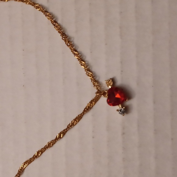 4/$40 Red Heart Shaped Gem With Arrow On A Chain - Picture 1 of 4